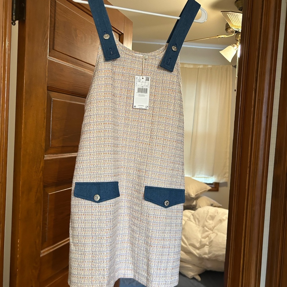 Chic Mango Tweed Dress with Denim Accents